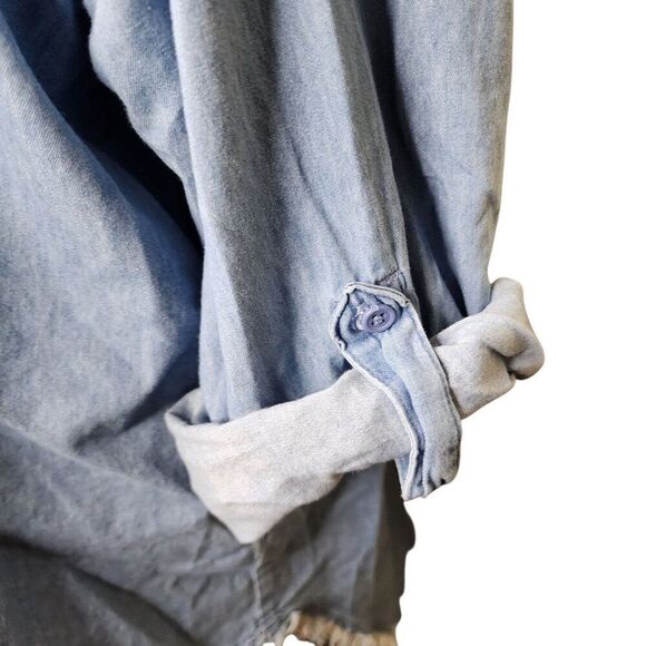 Taxi Shirt Dress Denim Jean Roll Tab Sleeve Womens 2XL Blue Raw Hem - Picture 4 of 11